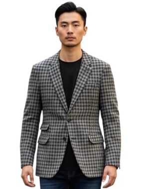 ASOS Harris Tweed Country Jacket Men’s 38 Long Grey Dogtooth Blazer Sport Coat